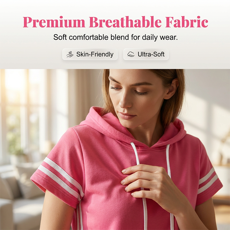 Women's Striped Short-Sleeve Hoodie & Wide-Leg Pants Set