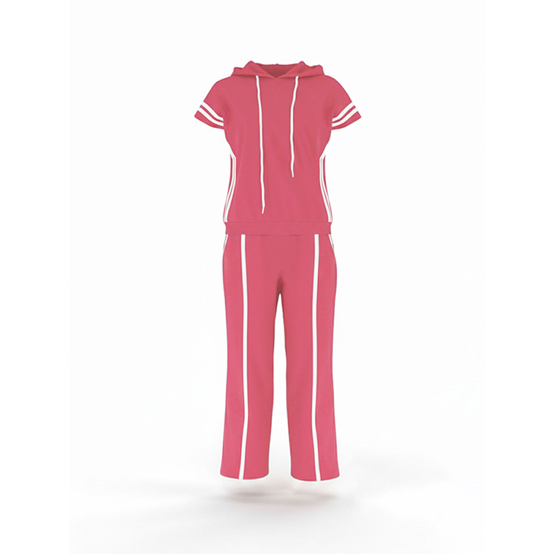 Women's Striped Short-Sleeve Hoodie & Wide-Leg Pants Set