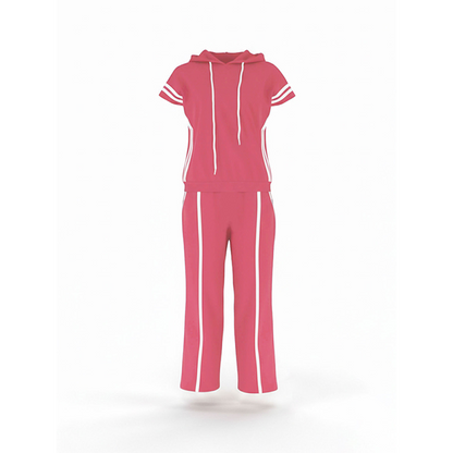 Women's Striped Short-Sleeve Hoodie & Wide-Leg Pants Set
