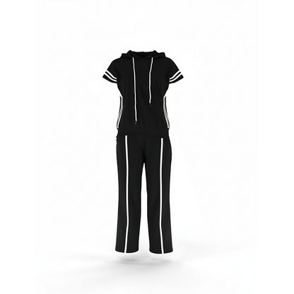 Women's Striped Short-Sleeve Hoodie & Wide-Leg Pants Set