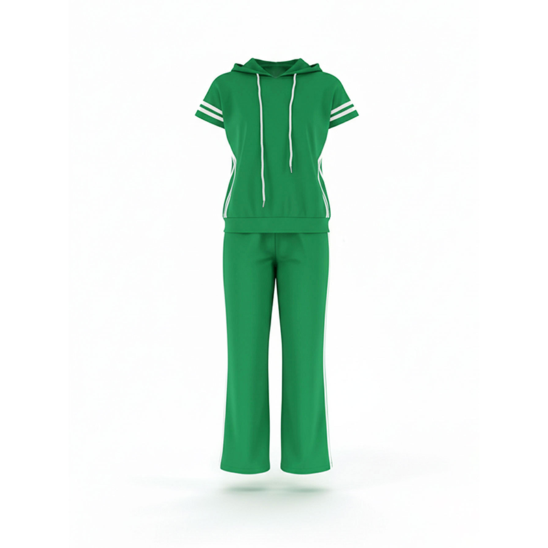 Women's Striped Short-Sleeve Hoodie & Wide-Leg Pants Set