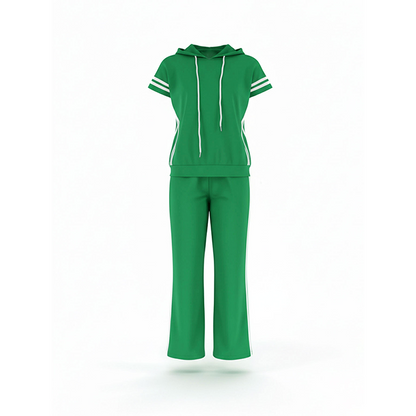 Women's Striped Short-Sleeve Hoodie & Wide-Leg Pants Set