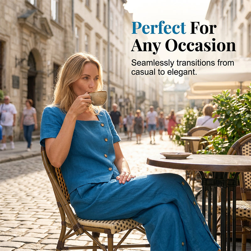 Women's Square Neck Button-Up Two-Piece Set