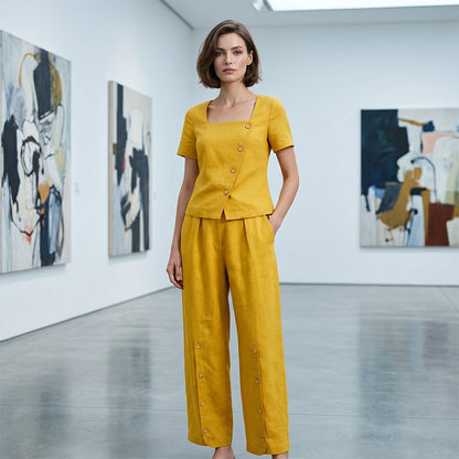 Women's Square Neck Button-Up Two-Piece Set