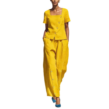 Women's Square Neck Button-Up Two-Piece Set