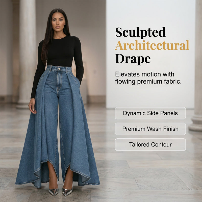 Women's High-Waist Wide-Leg Jeans with High-Low Hem