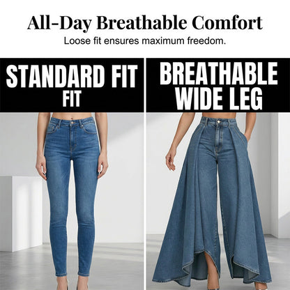 Women's High-Waist Wide-Leg Jeans with High-Low Hem