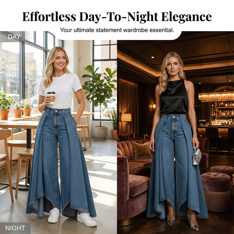 Women's High-Waist Wide-Leg Jeans with High-Low Hem