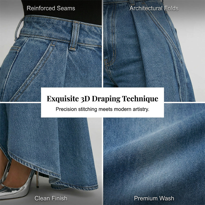 Women's High-Waist Wide-Leg Jeans with High-Low Hem