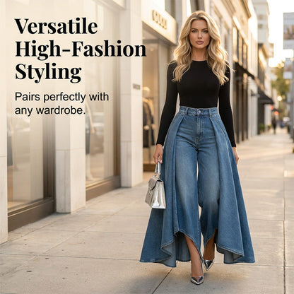 Women's High-Waist Wide-Leg Jeans with High-Low Hem