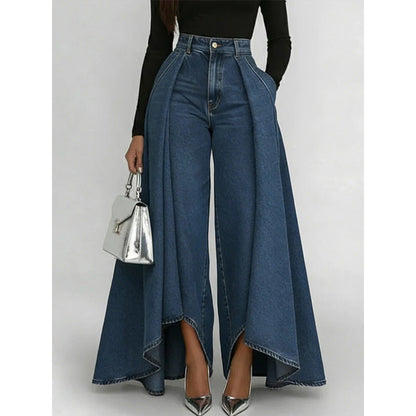 Women's High-Waist Wide-Leg Jeans with High-Low Hem