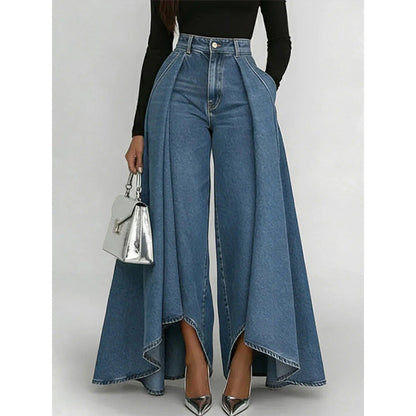 Women's High-Waist Wide-Leg Jeans with High-Low Hem