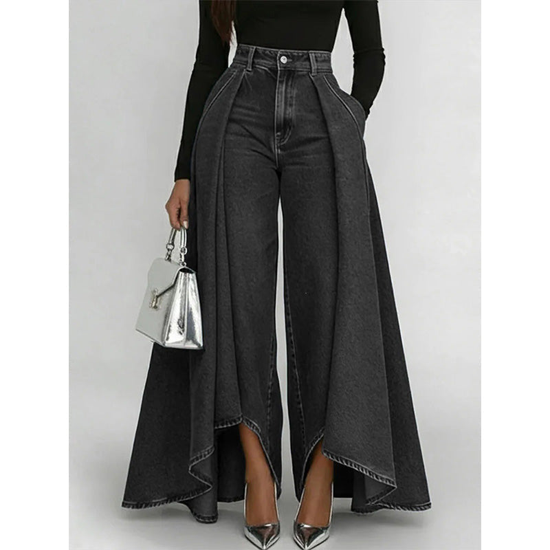 Women's High-Waist Wide-Leg Jeans with High-Low Hem