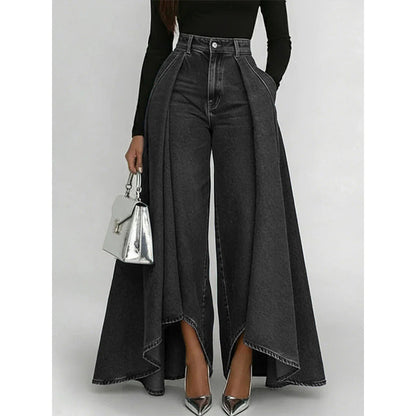 Women's High-Waist Wide-Leg Jeans with High-Low Hem