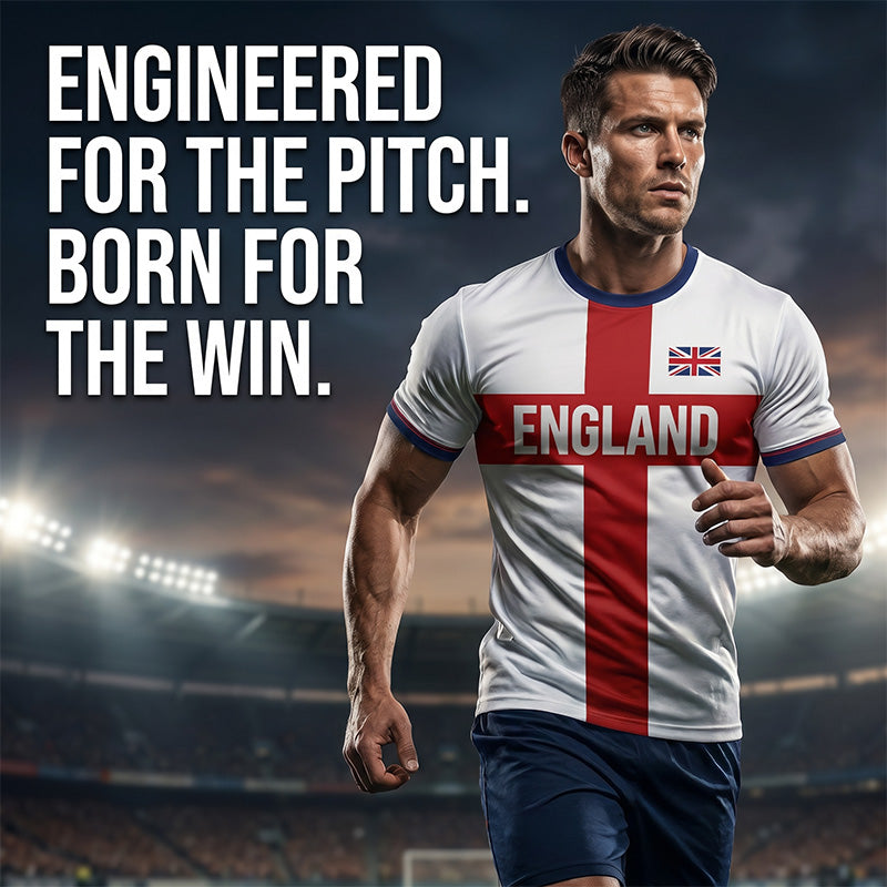 England Football T-Shirt, Large Letter Print, Sporty Casual Wear, Must-Have Culture Tee, Short Sleeve, Long Length, Loose-Fitting