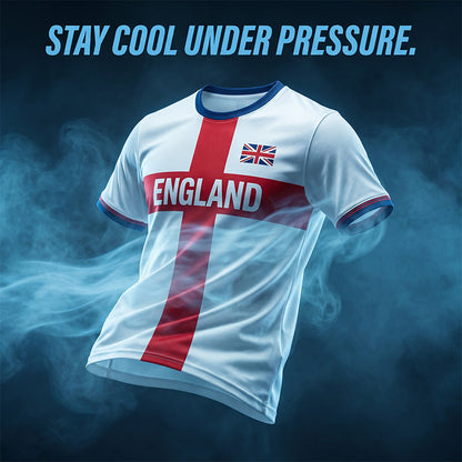 England Football T-Shirt, Large Letter Print, Sporty Casual Wear, Must-Have Culture Tee, Short Sleeve, Long Length, Loose-Fitting