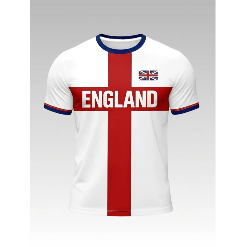 England Football T-Shirt, Large Letter Print, Sporty Casual Wear, Must-Have Culture Tee, Short Sleeve, Long Length, Loose-Fitting