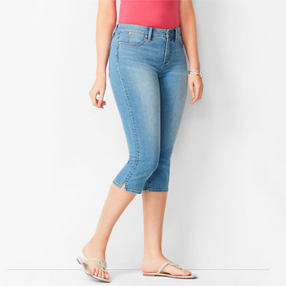 Women's Cropped Denim Pants & Embroidered Shirt Set