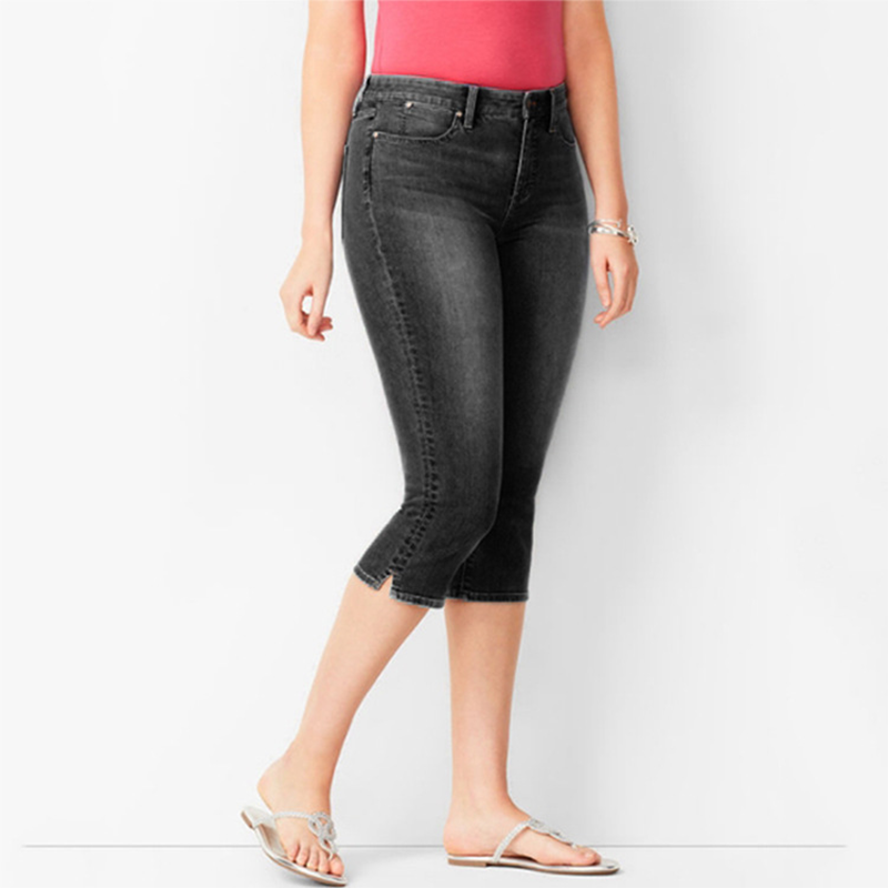 Women's Cropped Denim Pants & Embroidered Shirt Set