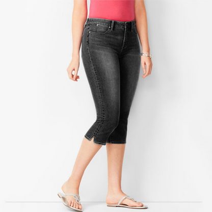 Women's Cropped Denim Pants & Embroidered Shirt Set
