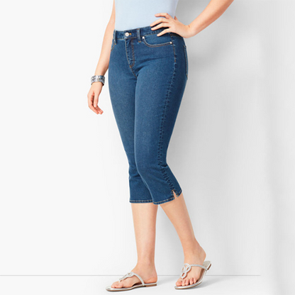 Women's Cropped Denim Pants & Embroidered Shirt Set