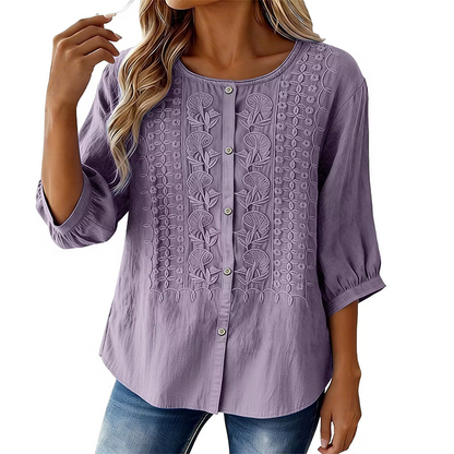 Women's Cropped Denim Pants & Embroidered Shirt Set