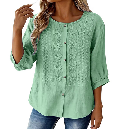Women's Cropped Denim Pants & Embroidered Shirt Set
