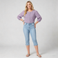 Women's Cropped Denim Pants & Embroidered Shirt Set