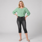 Women's Cropped Denim Pants & Embroidered Shirt Set