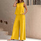 Solid Color Sleeveless Top & Wide Leg Pants Set