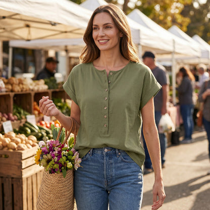 Summer Button-Down Loose Fit Tunic Top