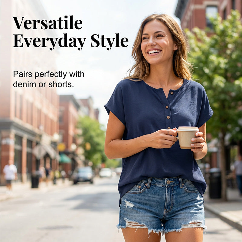 Summer Button-Down Loose Fit Tunic Top