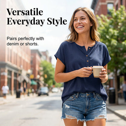 Summer Button-Down Loose Fit Tunic Top