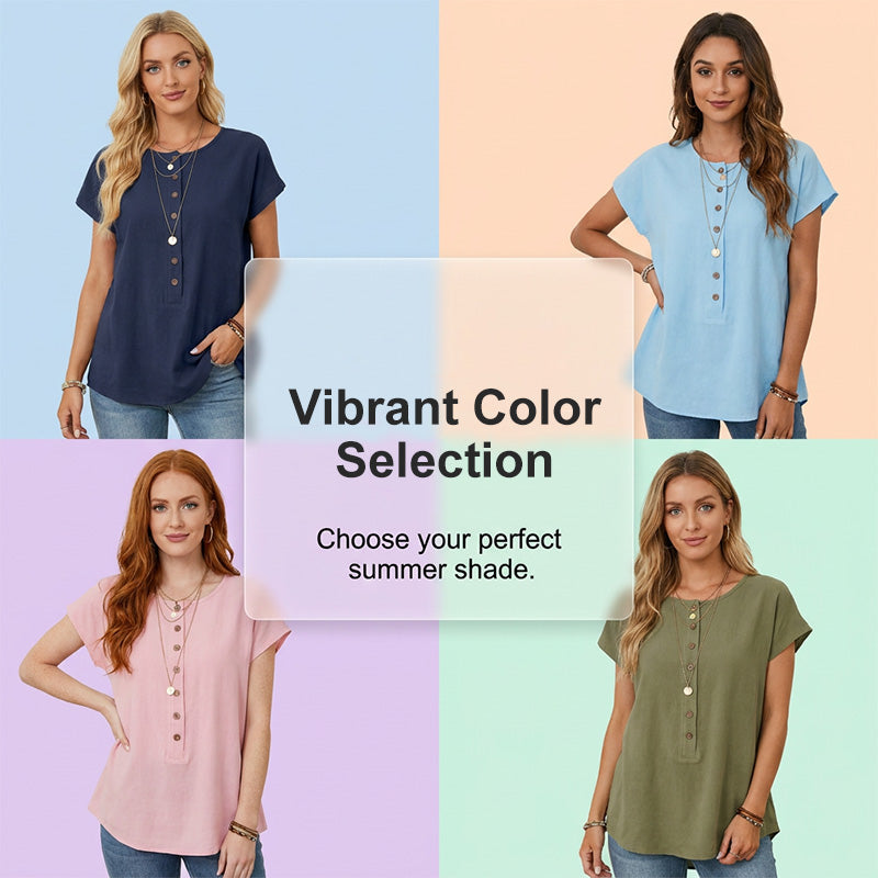 Summer Button-Down Loose Fit Tunic Top