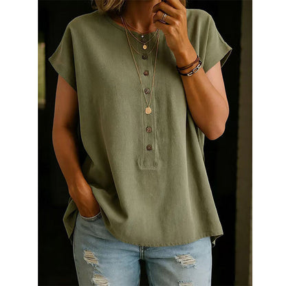 Summer Button-Down Loose Fit Tunic Top