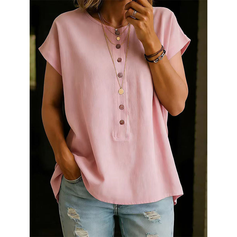 Summer Button-Down Loose Fit Tunic Top