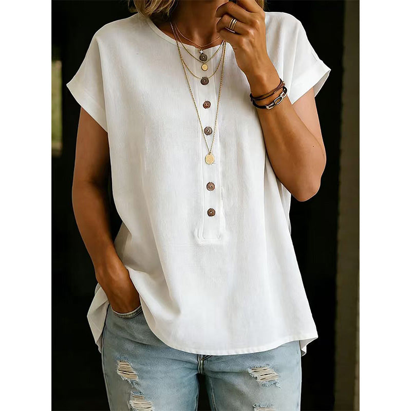 Summer Button-Down Loose Fit Tunic Top
