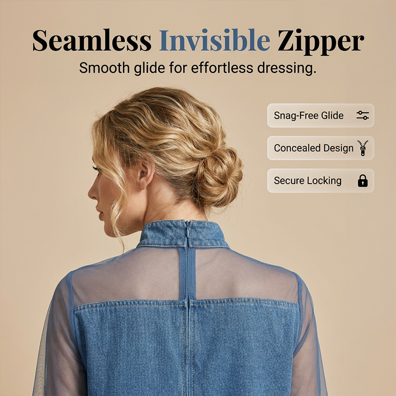 Lantern Sleeve Faux Collar Denim Skirt