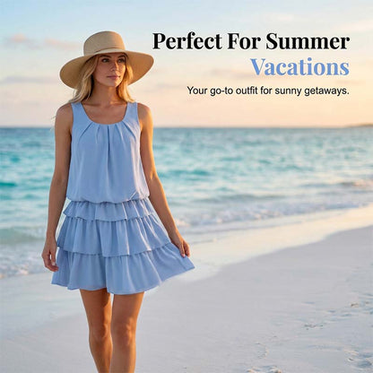 Women's Summer U-Neck Tiered Ruffle Dress