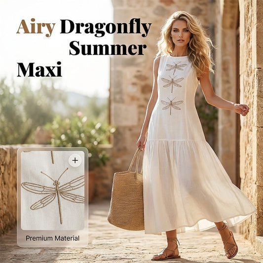 Women's Sleeveless Dragonfly Print Loose Fit Dress