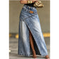 Women's Layered Waist Denim Maxi Skirt