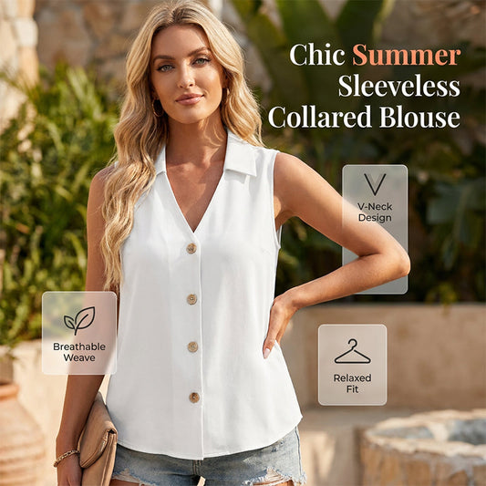 Women's Casual Sleeveless Collared Blouse Summer Vest Shirt