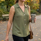 Women's Casual Sleeveless Collared Blouse Summer Vest Shirt