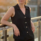 Women's Casual Sleeveless Collared Blouse Summer Vest Shirt