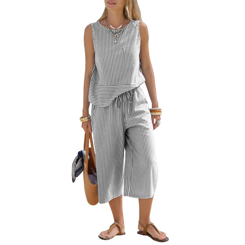 Women's Striped Wide-Leg Pants Set