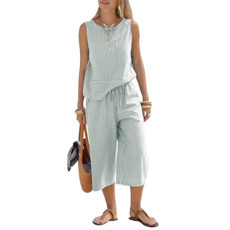 Women's Striped Wide-Leg Pants Set