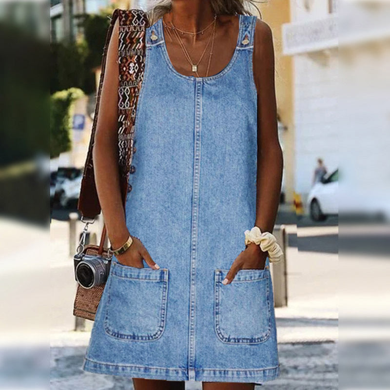 Women's Casual Denim Pinafore Dress