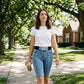 Women’s High Waisted Denim Capri Pants Elastic Waist Cropped Jeans