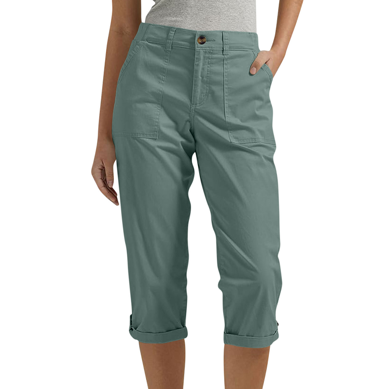 Women’s Solid Color Capri Pants Lightweight Premium Blend Trousers