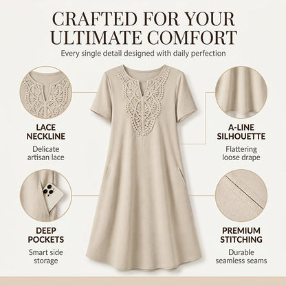 ⌛Limited-time offer-Women's Bohemian Lace V-Neck T-Shirt Dress